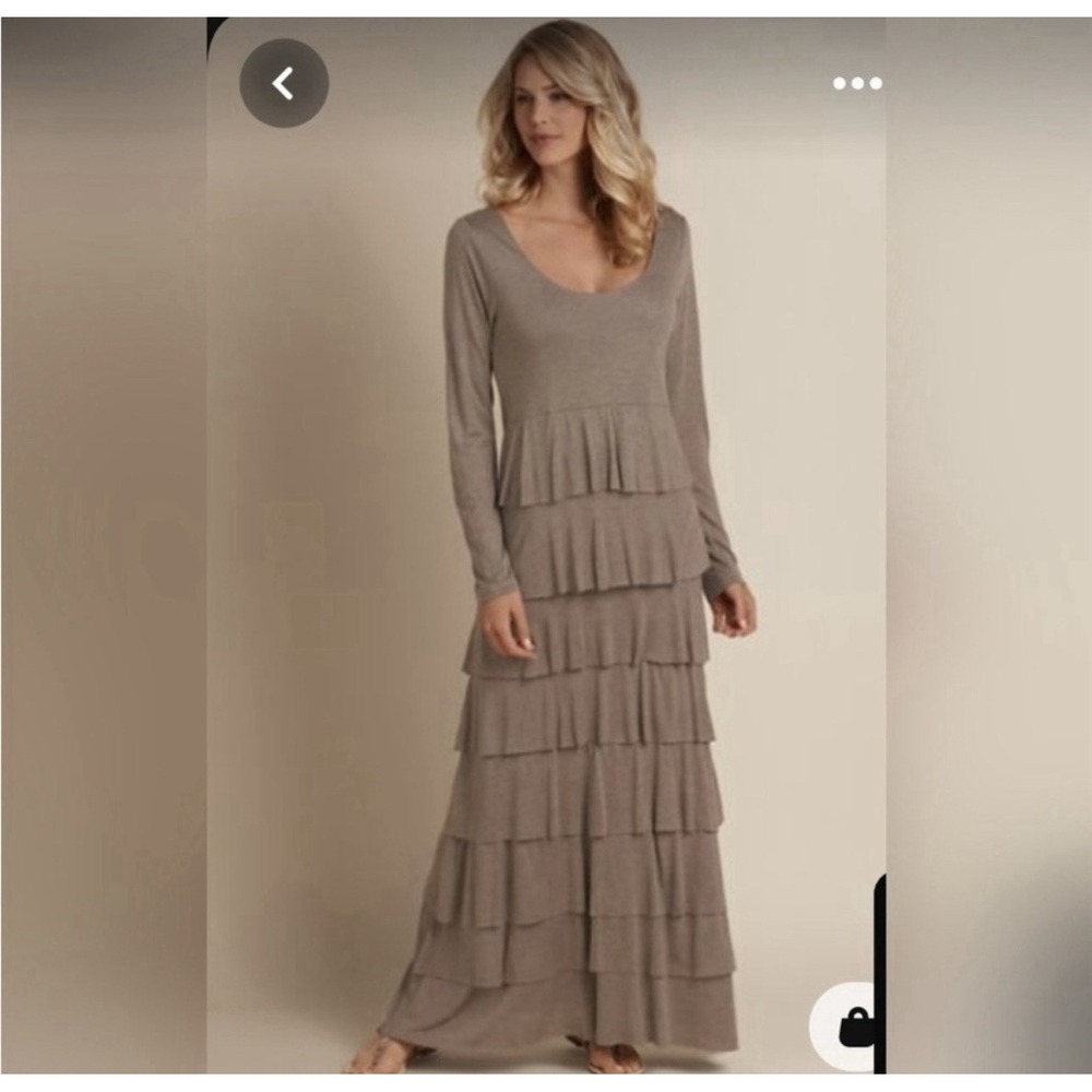 Soft Surroundings Fountain Long Sleeve Tiered Maxi Dress Size S Heather Brown